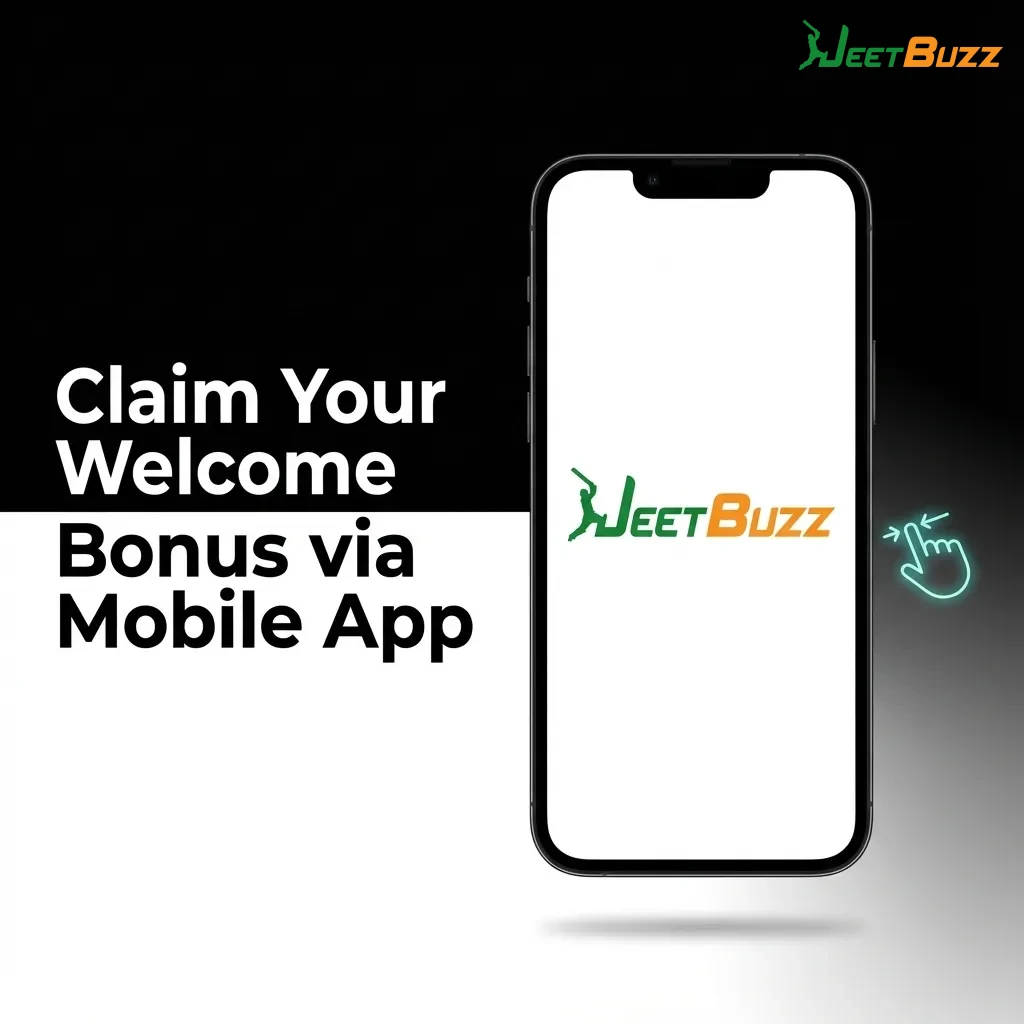 Mobile app interface showing welcome bonus claim process with download, registration, and deposit steps — Jeetbuzz in Bangladesh