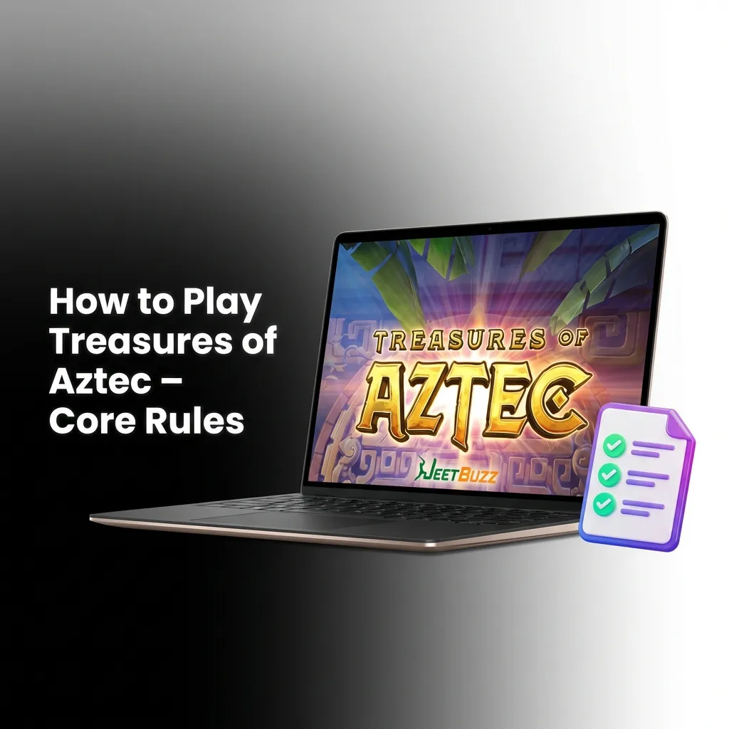 5x5 grid slot game showing Aztec symbols with cascading reels, golden mask wild, and multiplier mechanics explanation — Jeetbuzz in Bangladesh